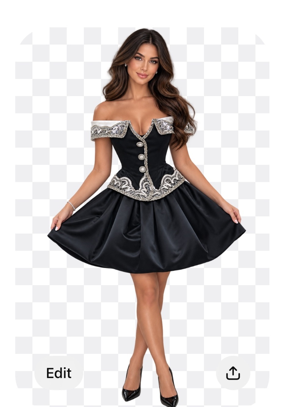 Chic Strapless Black Dress with Silver Accents